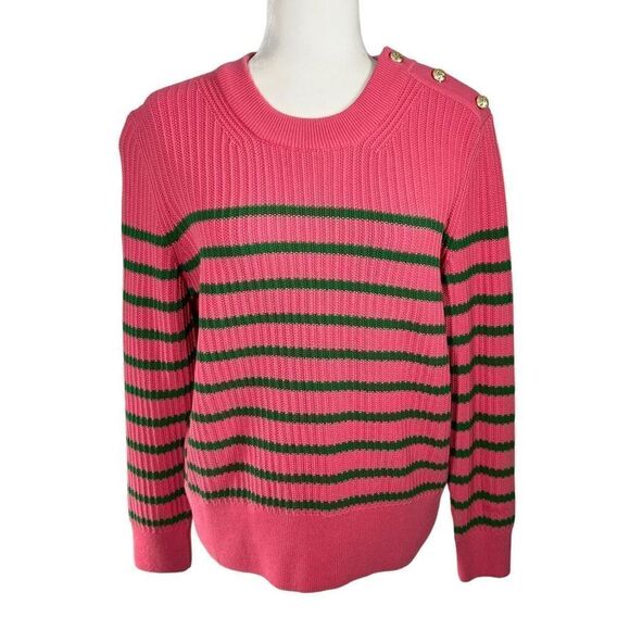 Gant NWT Women's Pink Green Striped Rib Knit Long Sleeve Pullover Sweater Medium - Picture 13 of 14